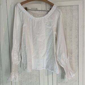 Doen boatneck long sleeve in white cotton top blouse size M